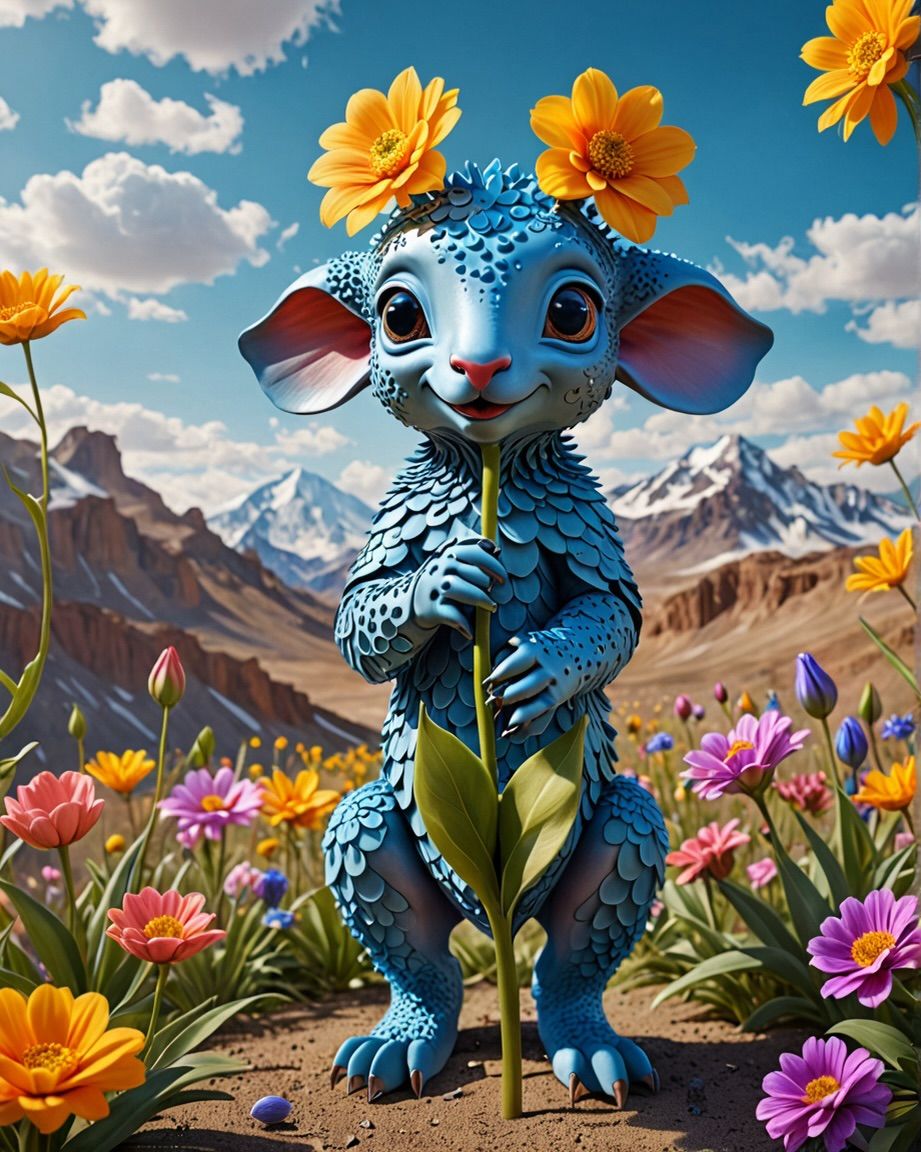 ‘CUTE CREATURE HOLDING FLOWERS’ S Dali insp.