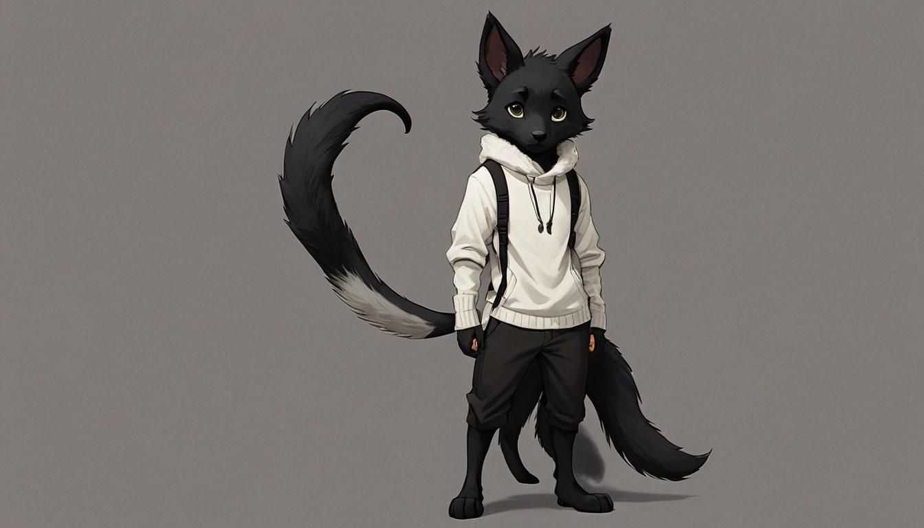 Furry human size boy black ears and long black tail cute