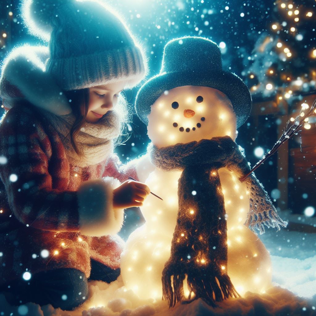 a little girl made a snowman