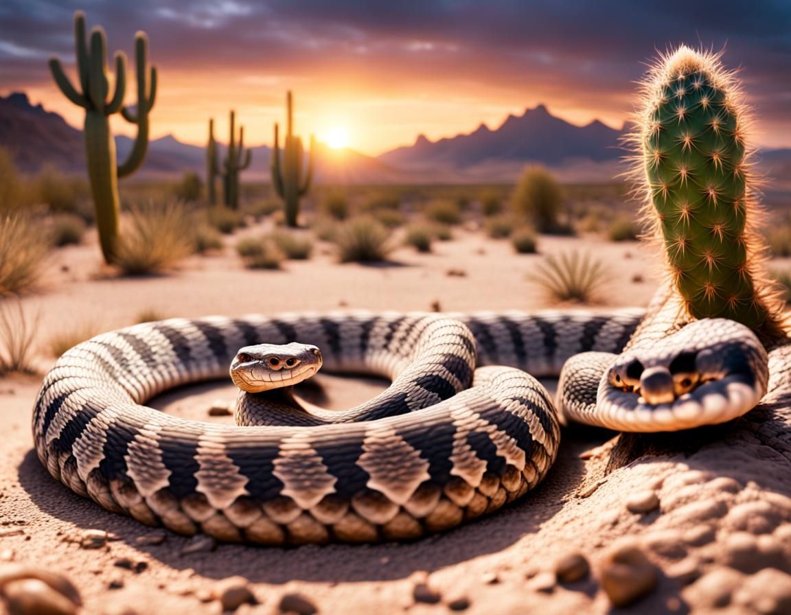 A beautiful rattlesnake in a  fight with a scorpion in the desert, highly insanely detailed, detailed ...  by @Gaby