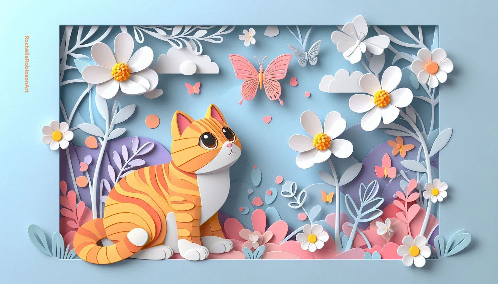Cat and Butterfly - Paper Art