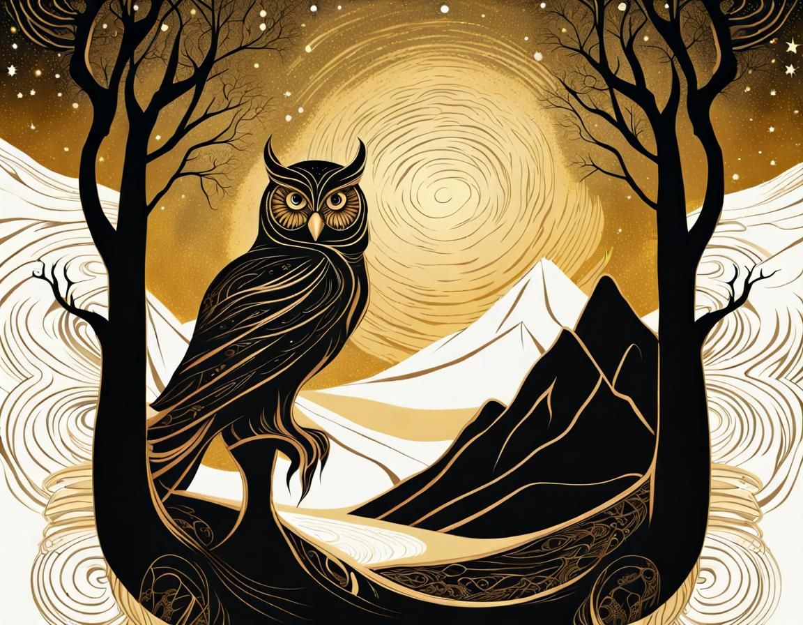black and gold owl