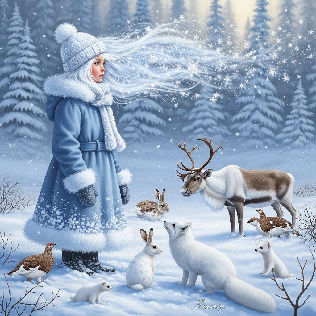 7 images of Winter, personified as a child