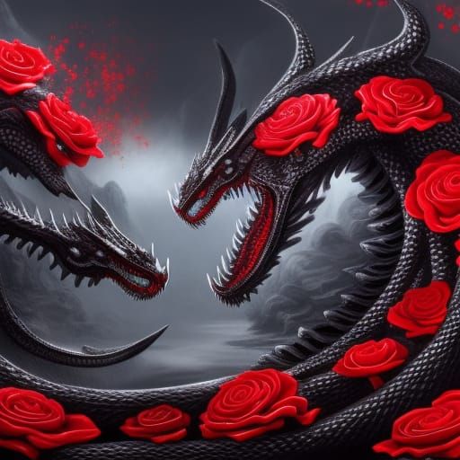 ying und yang, Buraki, White and black dragons, black and re...