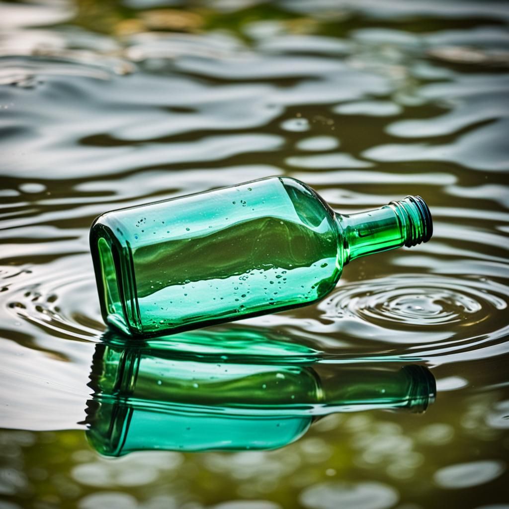 Bottle floating on water.