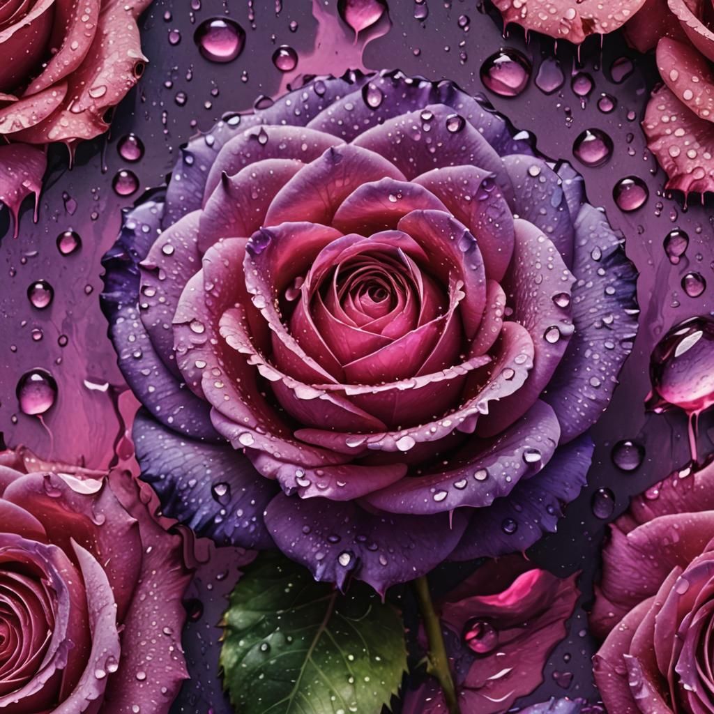 A purple rosé with waterdrops 8k resolution concept art deta...