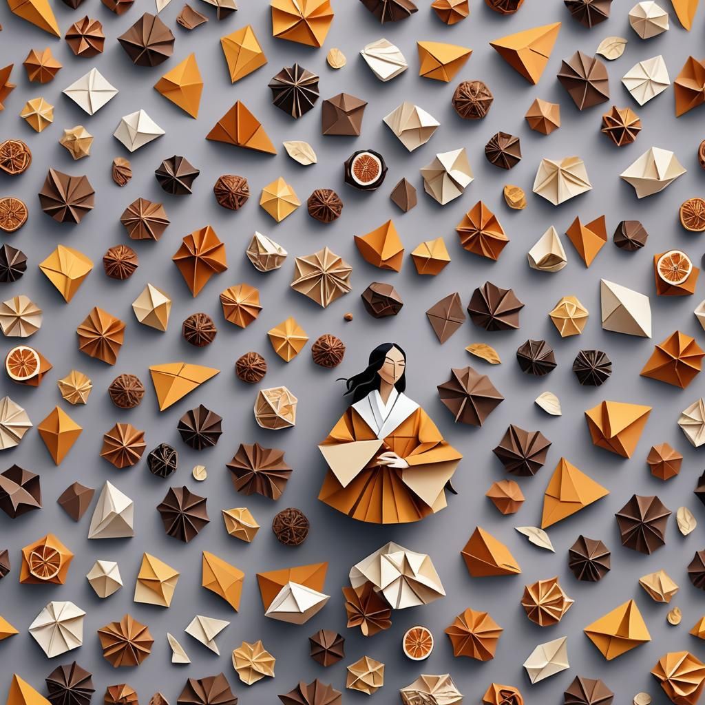 Woman Surrounded by Luxury and Origami
