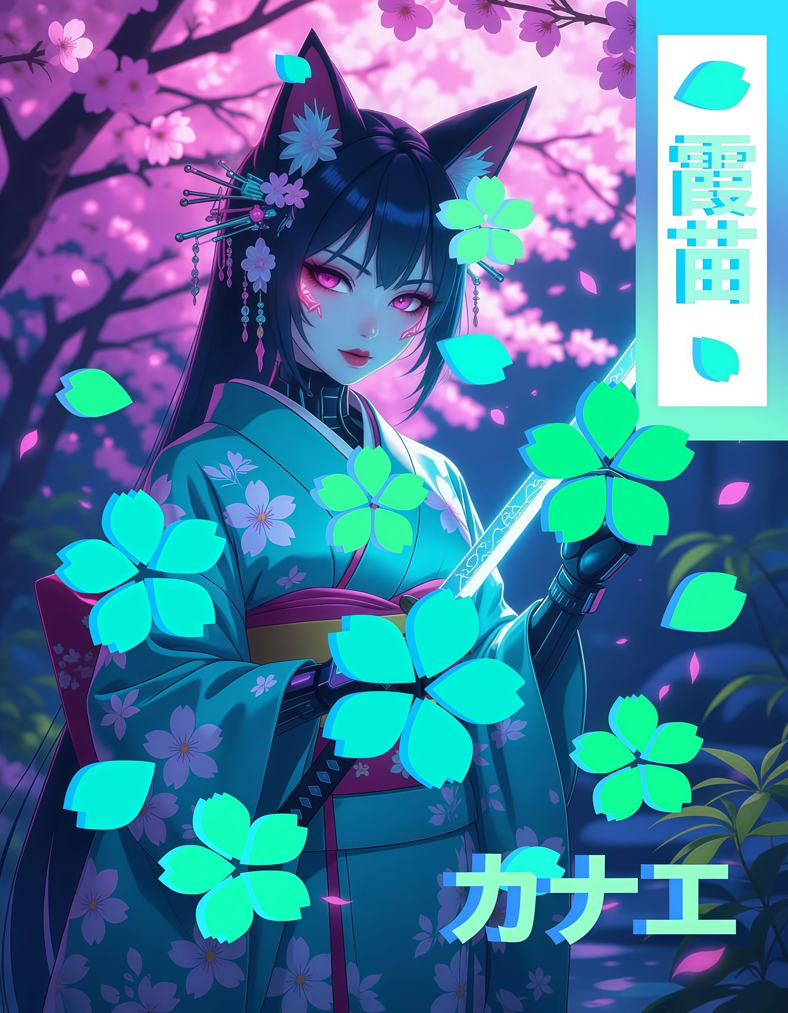Aqua Cyberpunk Kitsune 霞苗