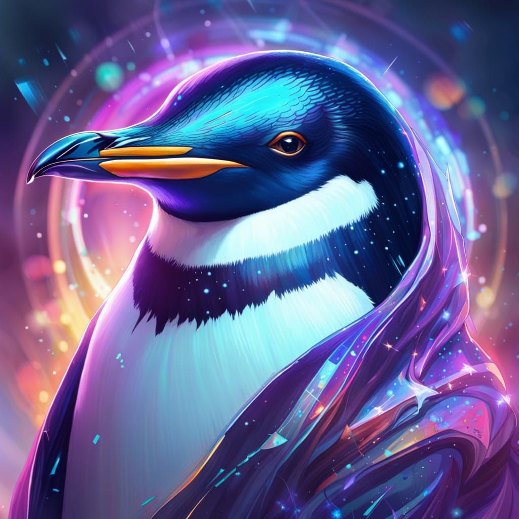 A holographic penguin in cosmos - AI Generated Artwork - NightCafe Creator