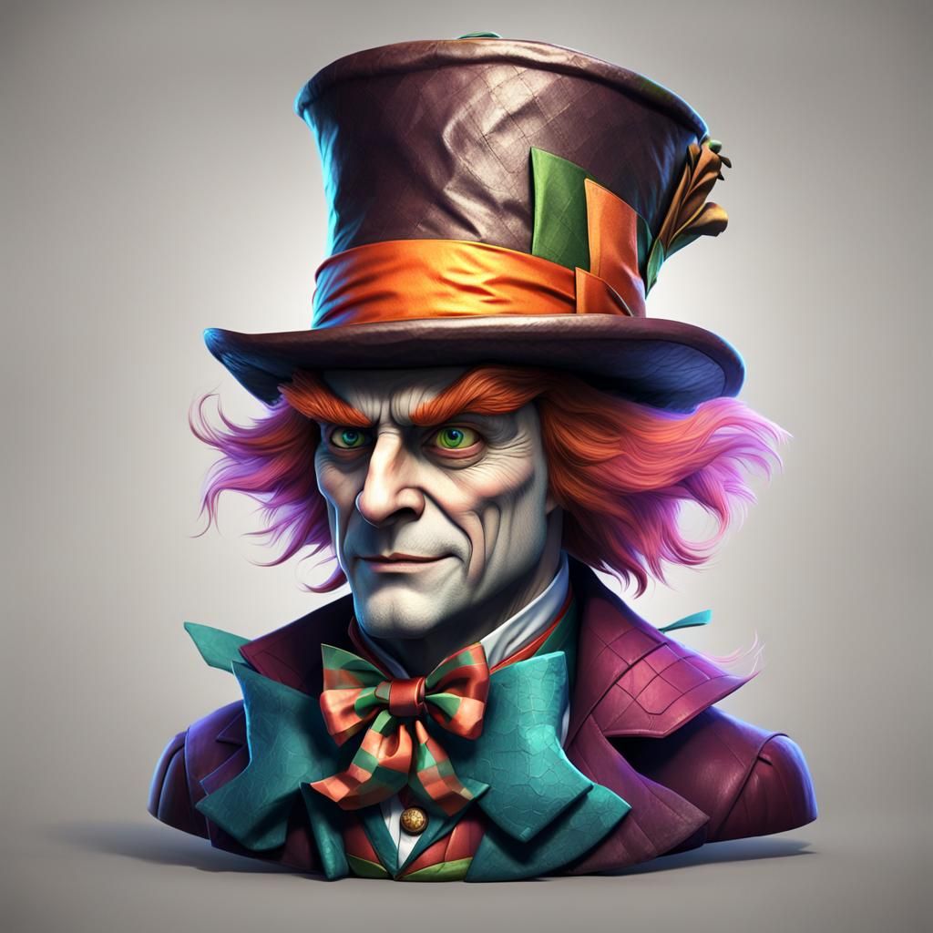 The Mad Hatter, from Alice in Wonderland, realistic cartoon oil paint ...