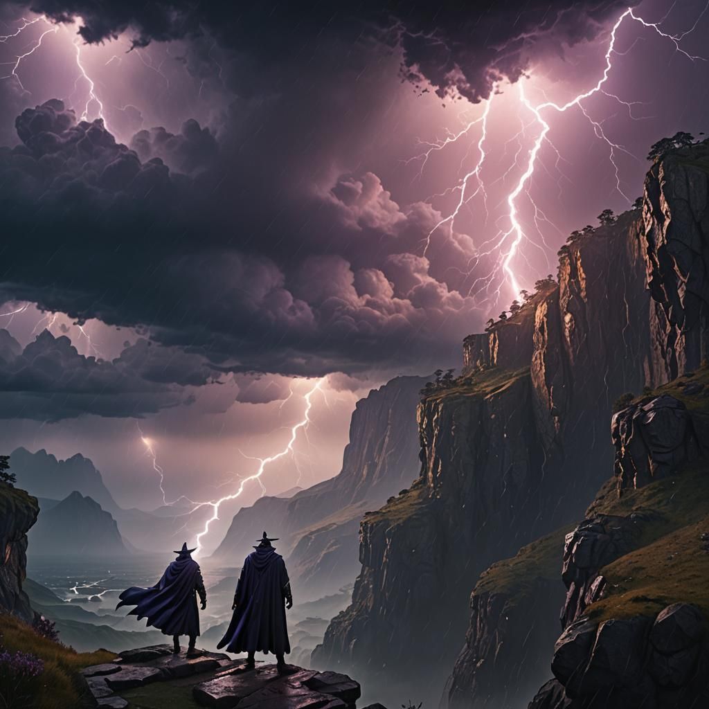Epic Wizard in Stormy Fantasy Landscape