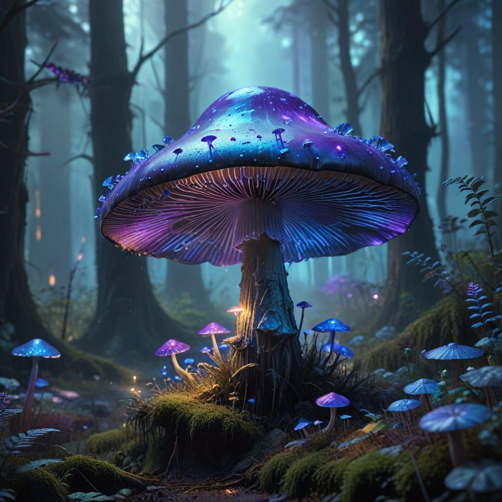 Glowing Mushroom in Dreamy Forest: Fantasy Digital Art