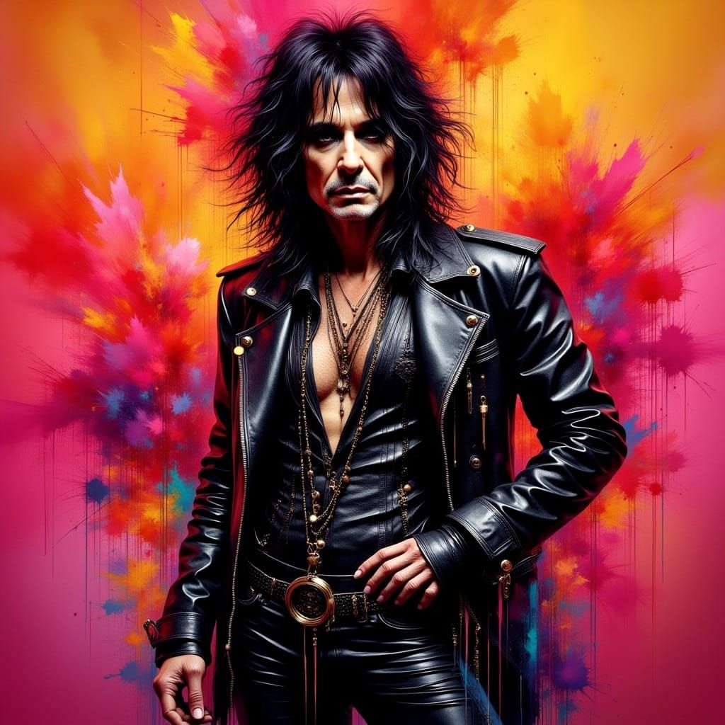 <lora:Ethereal Magic Flux:1.0> <lora:Ink Poet:1.0> WPAP expressive Pop Art portrait of Alice Cooper