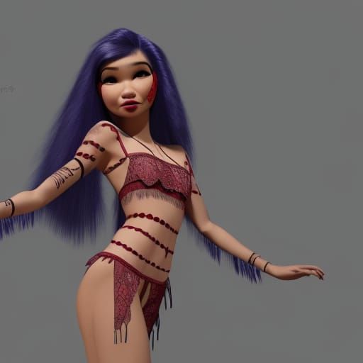 A Native American Model wearing a lace babydoll and warpaint