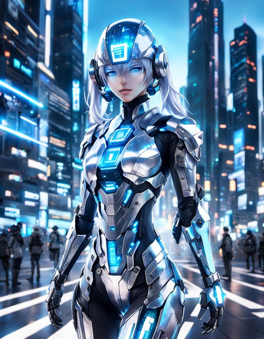 Full body of a beautiful hologram woman, technologic, lens 2...