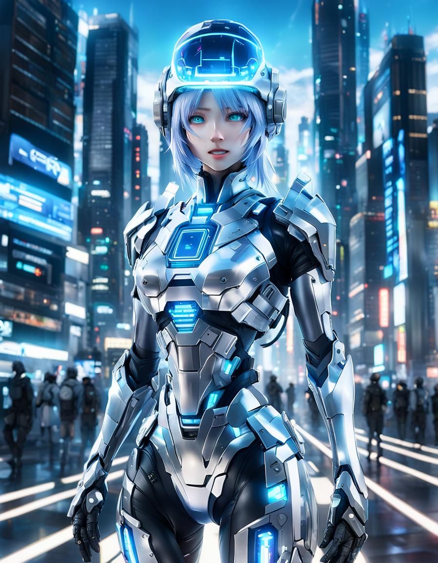 Full body of a beautiful hologram woman, technologic, lens 2...