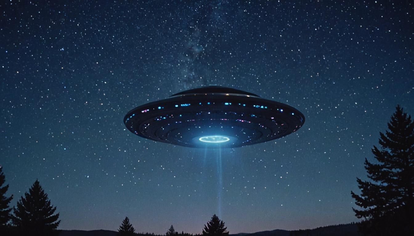 One UFO/ flying saucer flying in the air. Beautiful night sk...