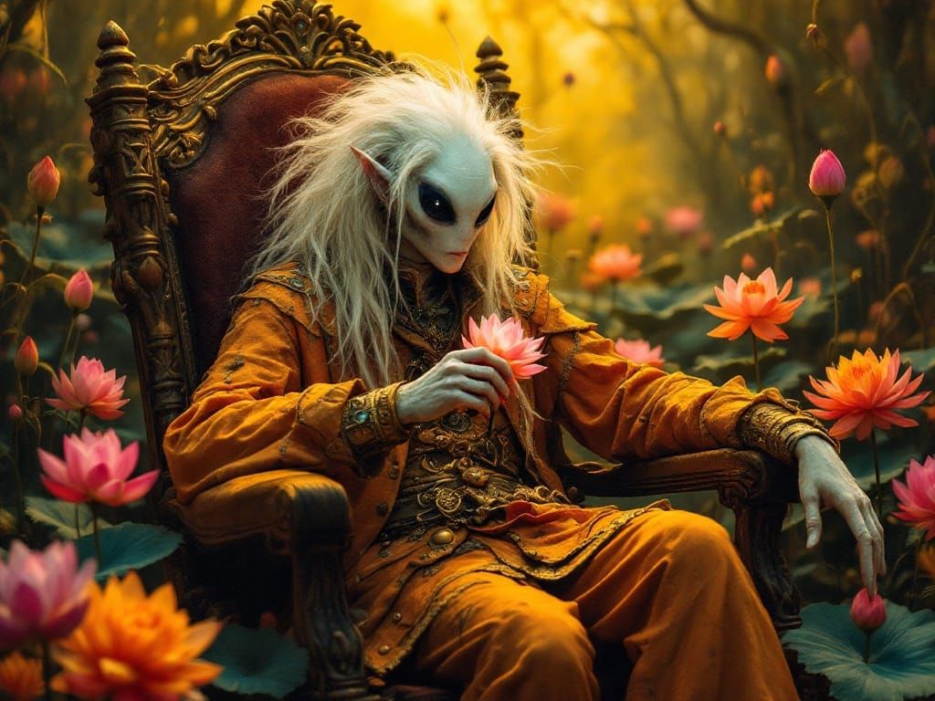 Charismatic Alien in Ornate Rocking Chair