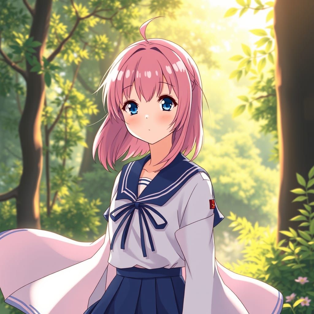 Enchanted Anime Girl in Vibrant Pastel Pink Hair