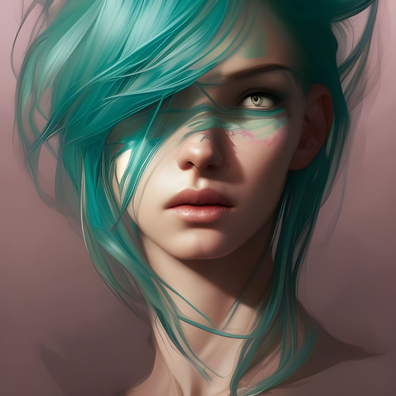 Elf girl with green eyes and dazzling blue hair - AI Generated