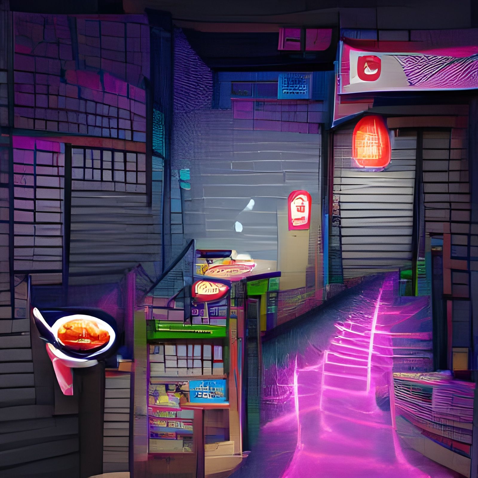 Nightime Spirit Realm Japanese Ramen Shop Alleyway