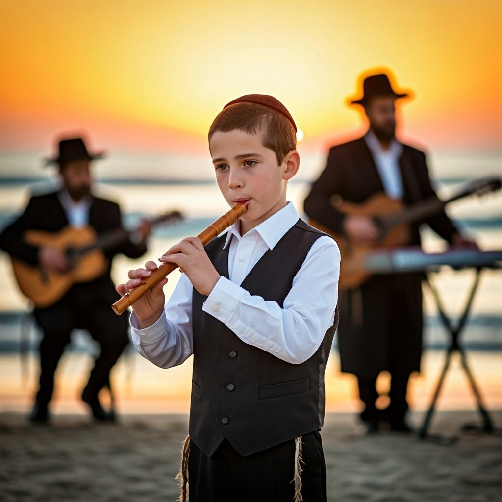 Hasidic Boy Flute Player at Sunset
