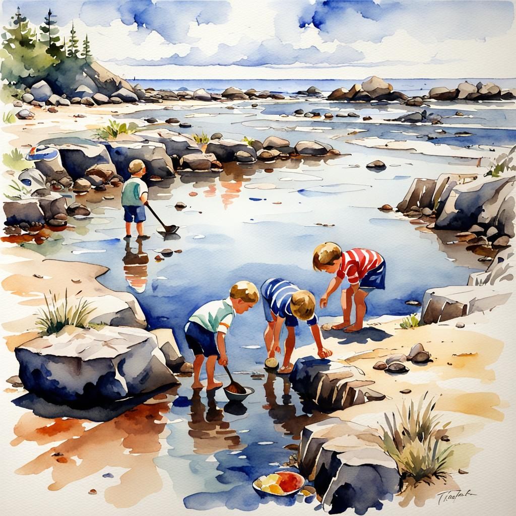 Children exploring tidepools