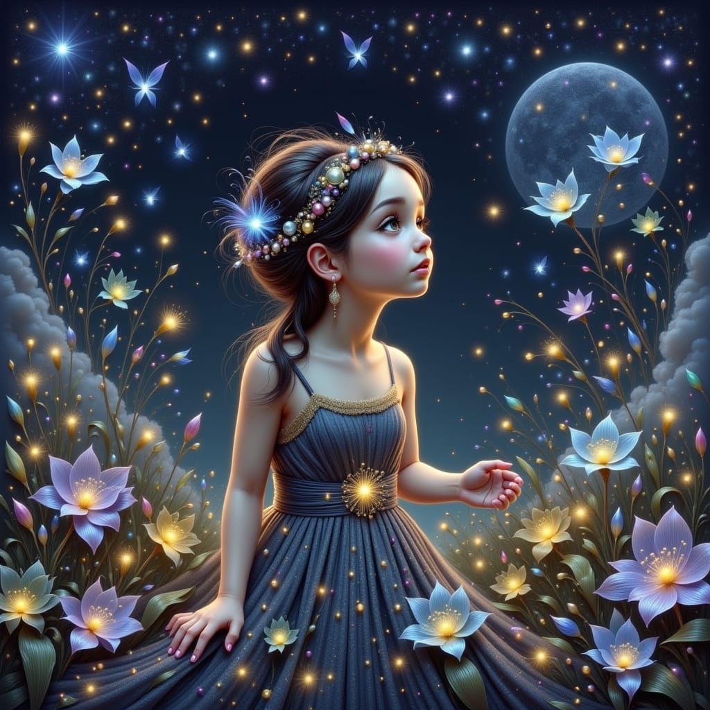 Mystical Star Maiden in Whimsical Fairyland