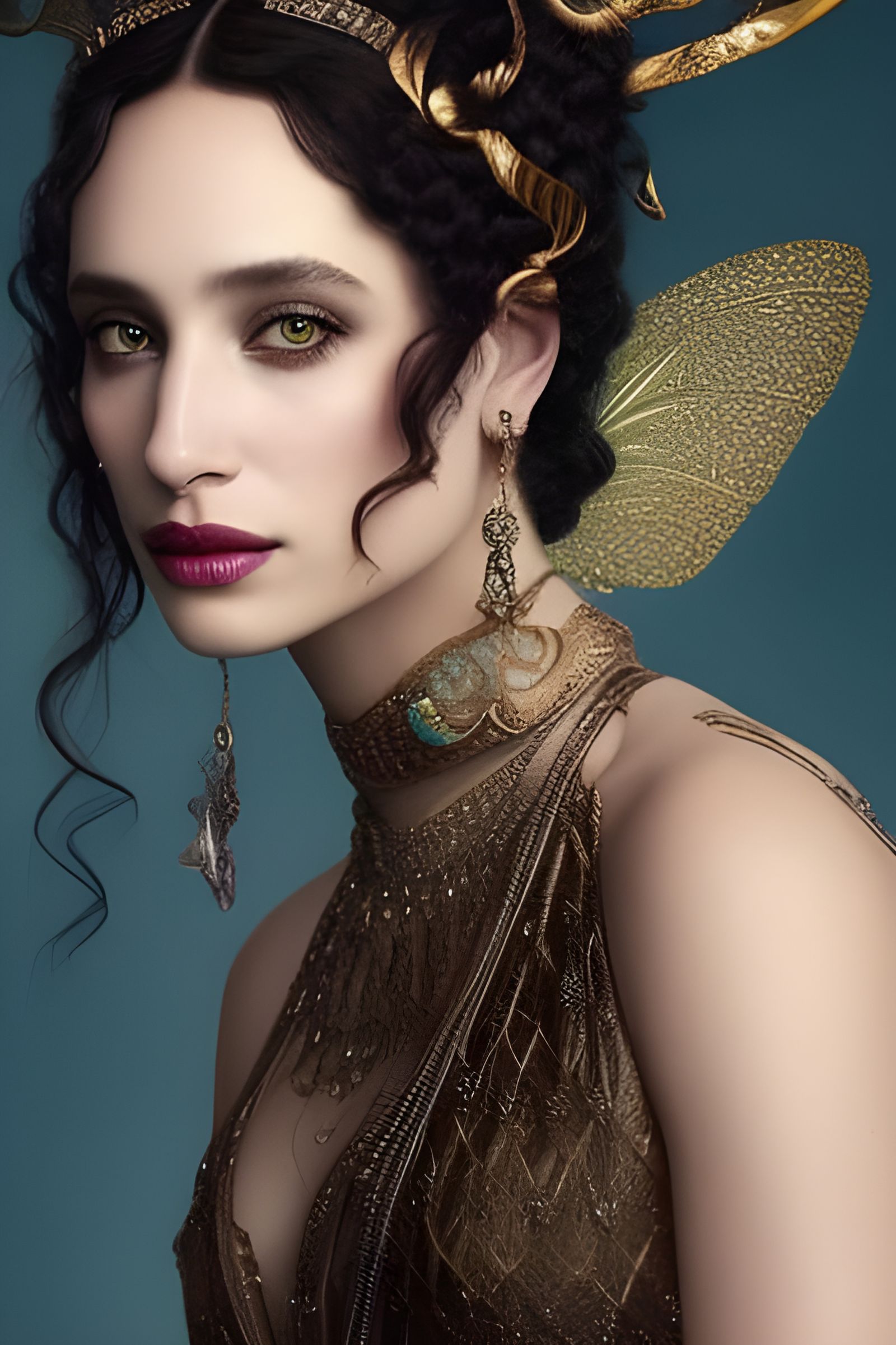 fairies  beautiful wings gold portrait Detailed eyes flawles...