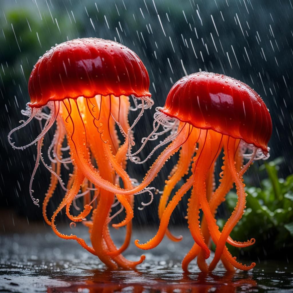 Chili jellyfish dancing in the rain AI Generated Artwork NightCafe