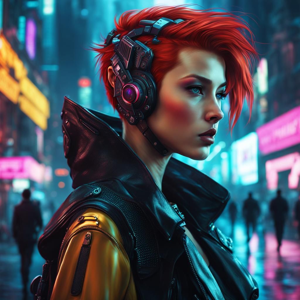 Cyberpunk Redhead Girl - AI Generated Artwork - NightCafe Creator