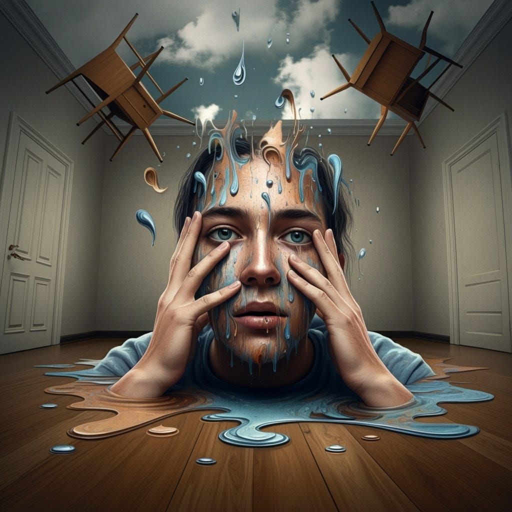 Surreal Melting Face: A Visual Metaphor