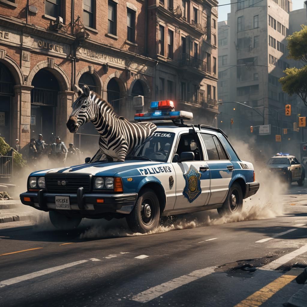 Zebra driving a police car