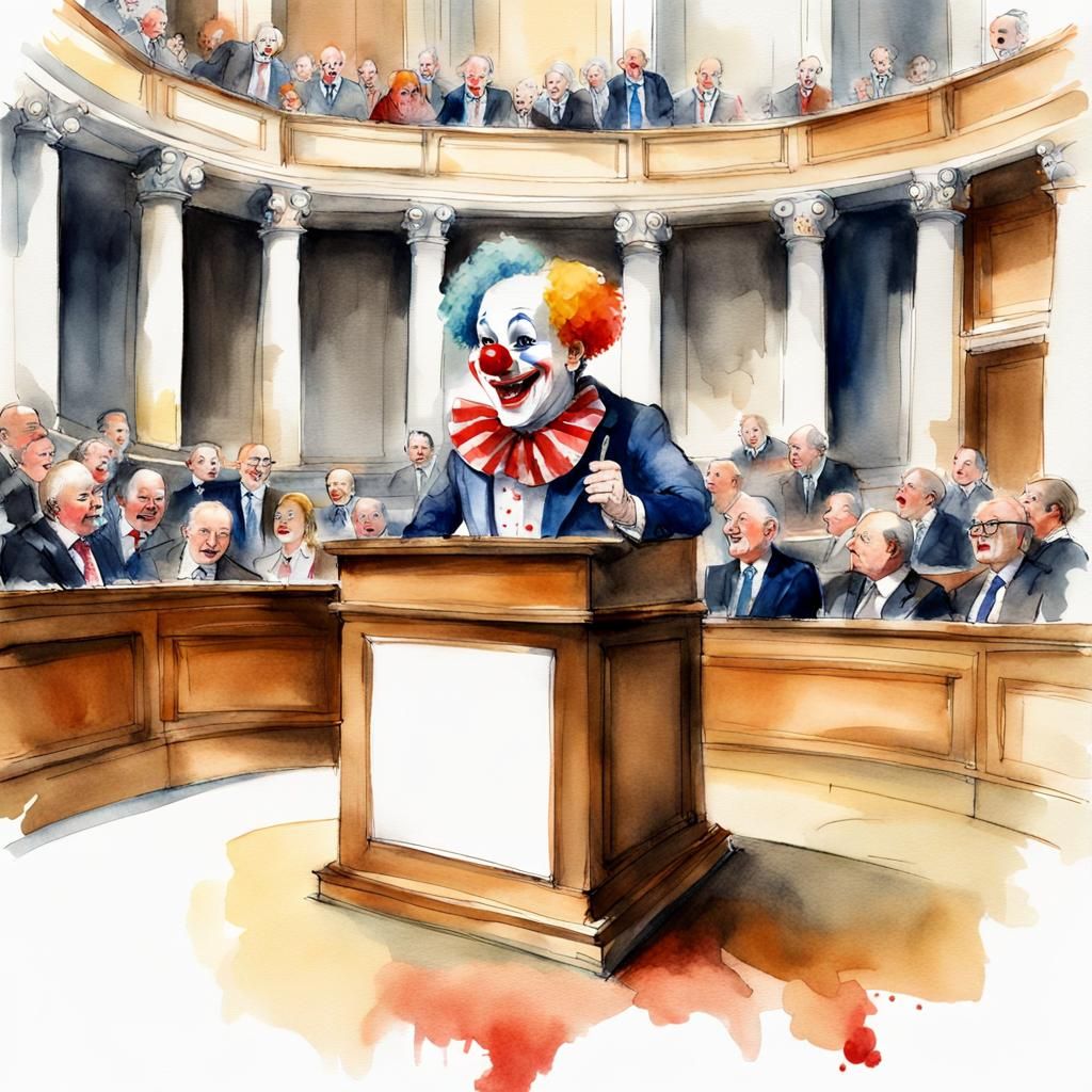 A clown parliament - every clown has his own costume... - AI Generated ...