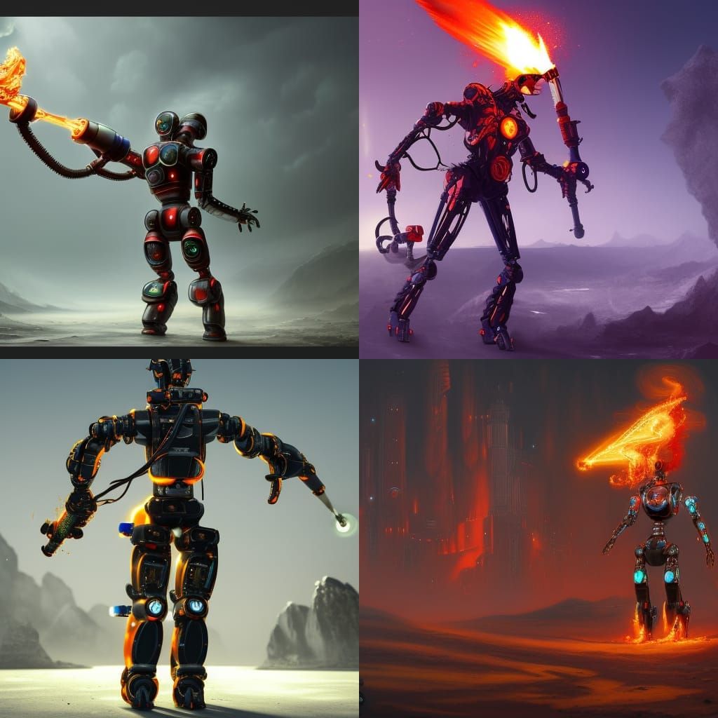 Humanoid robot with a flamethrower