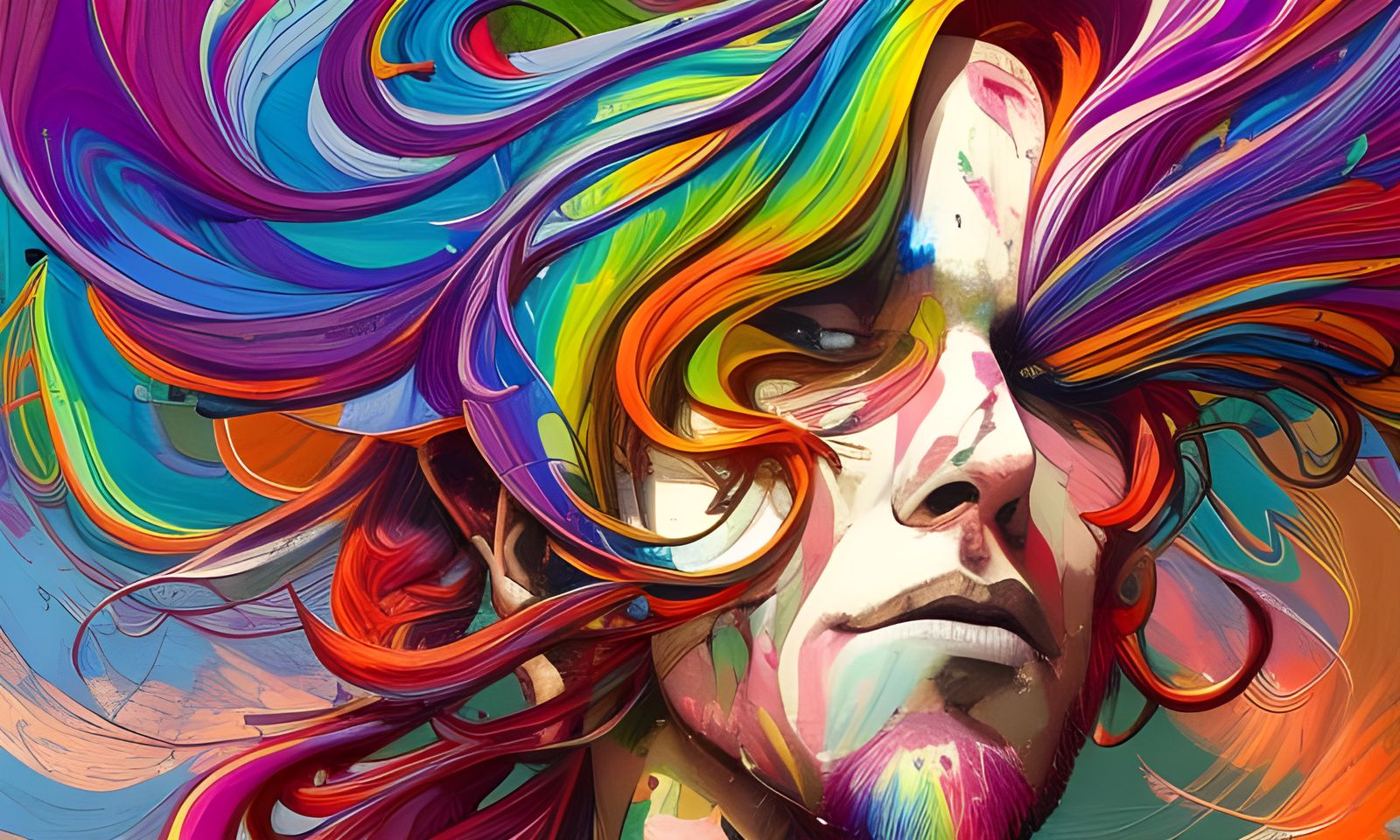 Rainbow flaming hair - AI Generated Artwork - NightCafe Creator