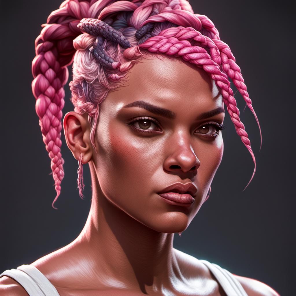 girl with pink corn rows hair style boxer - AI Generated Artwork ...