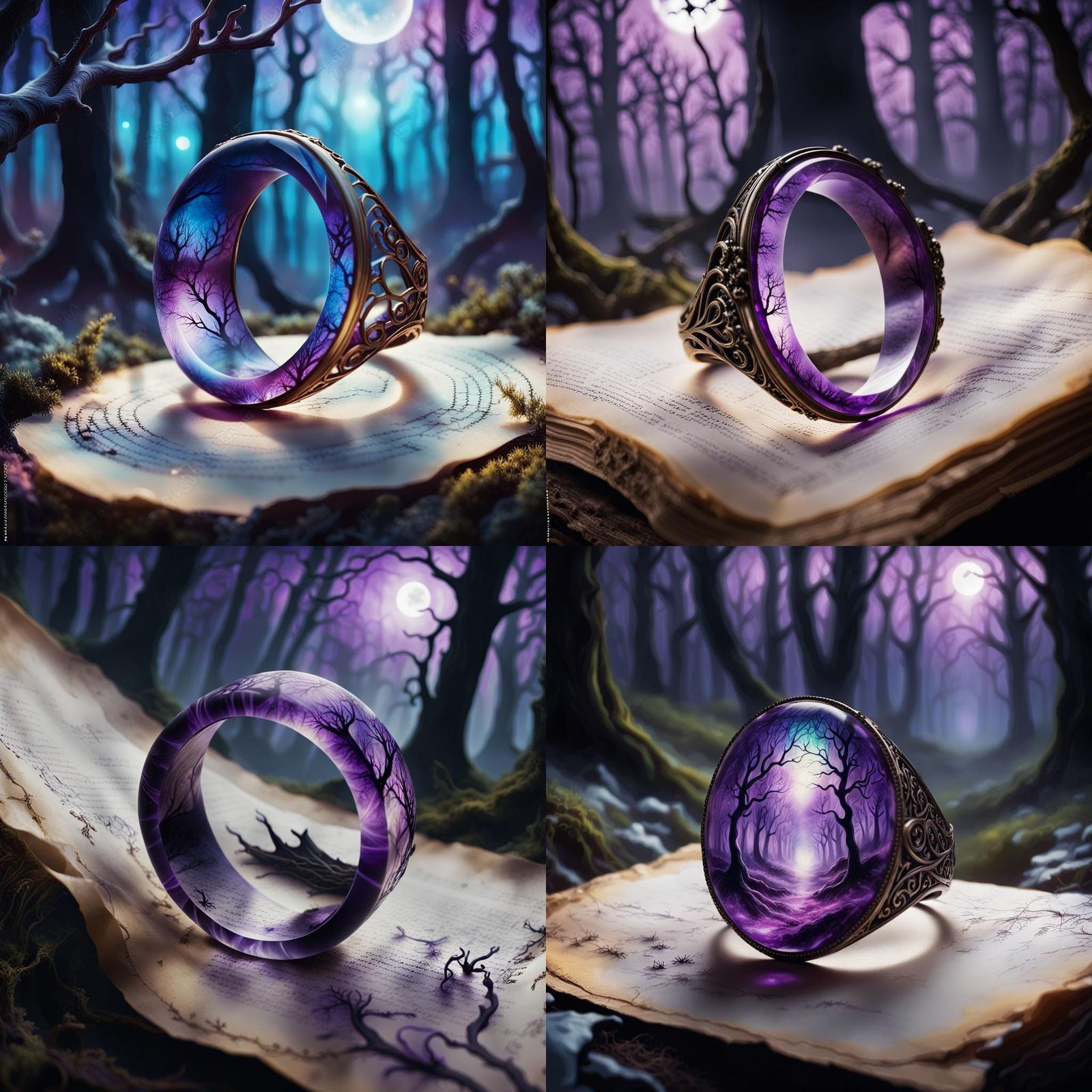 A delicate Gaussian luminous elven resin ring is placed