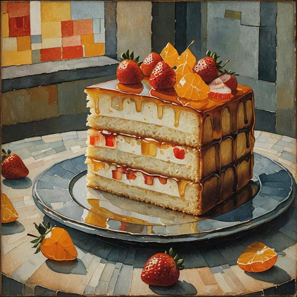 A closeup of a beautiful slice of vanilla and strawberry cake by Paul ...