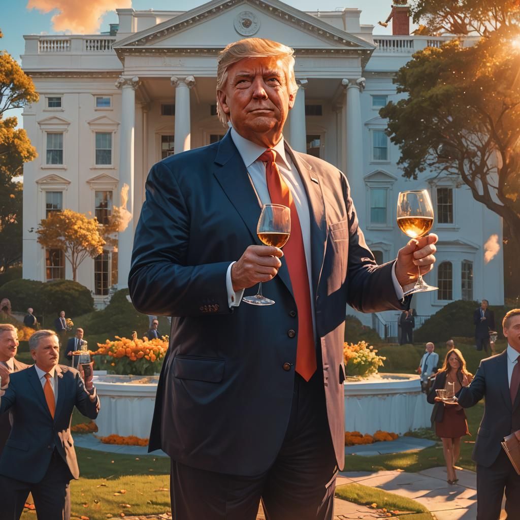 Triumphant Figure Celebrates Next to White House