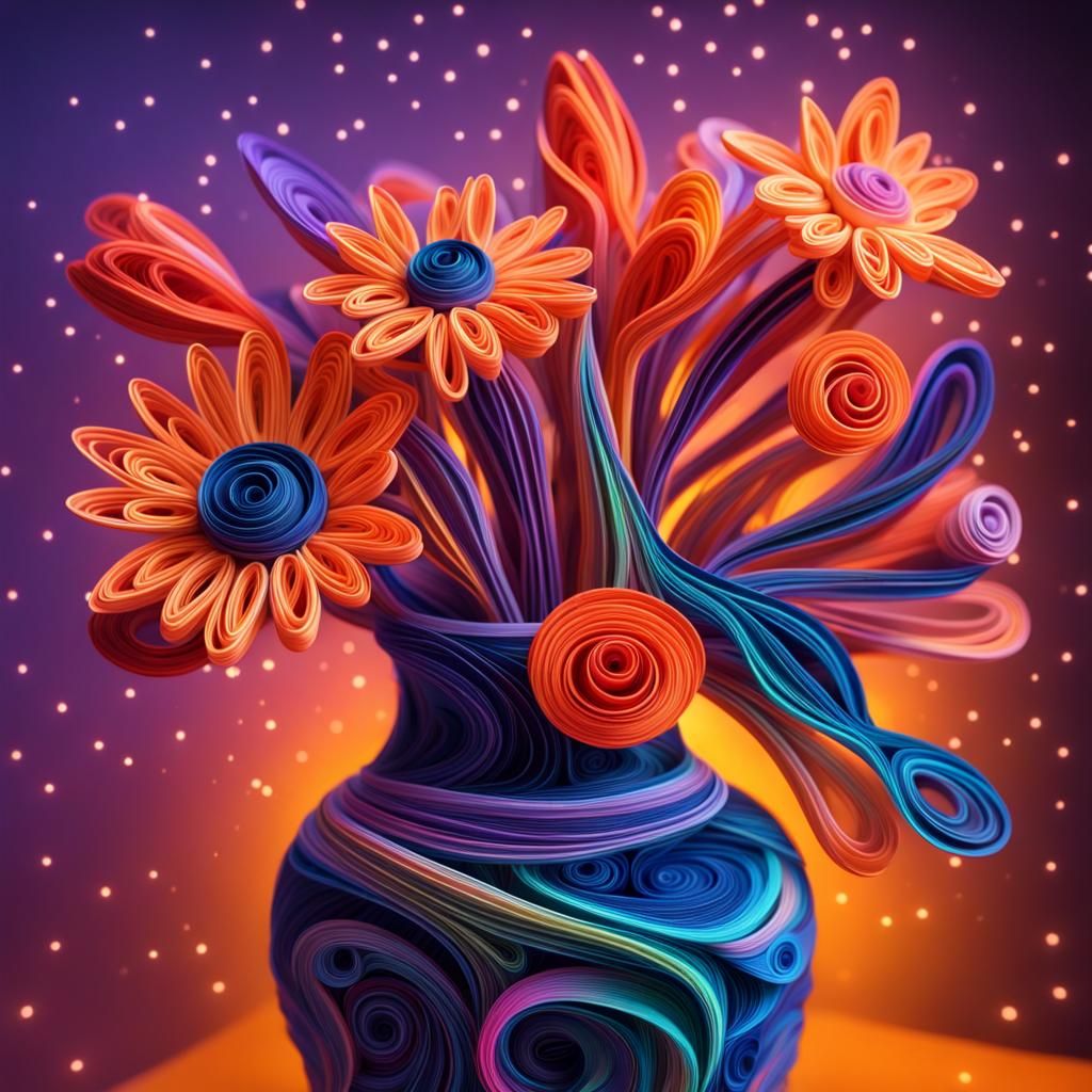 Vase with flowers paper quilt