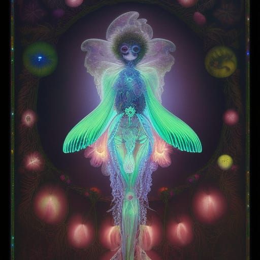 Photorealistic photo of a detailed bioluminescent lybellen B...