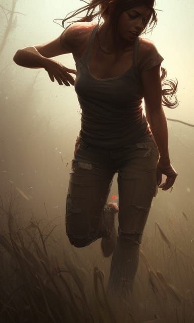 Full body running away from zombies