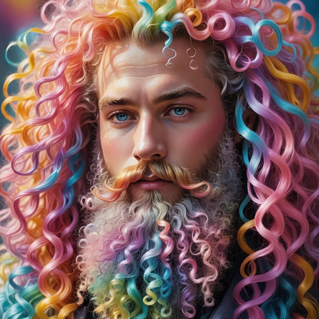 beard curly rainbow fairy floss whimsical   by @miztres