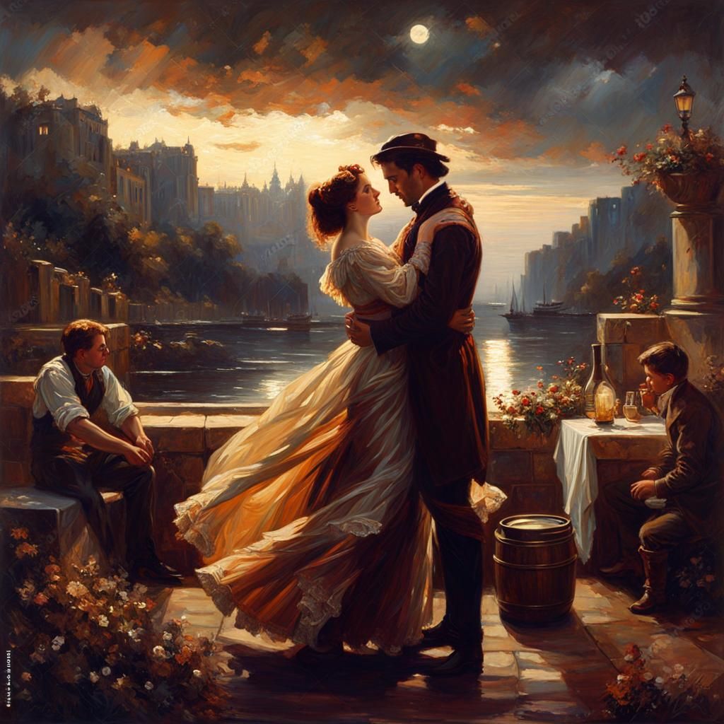 a romantic painting in the style of John William Waterhouse ...