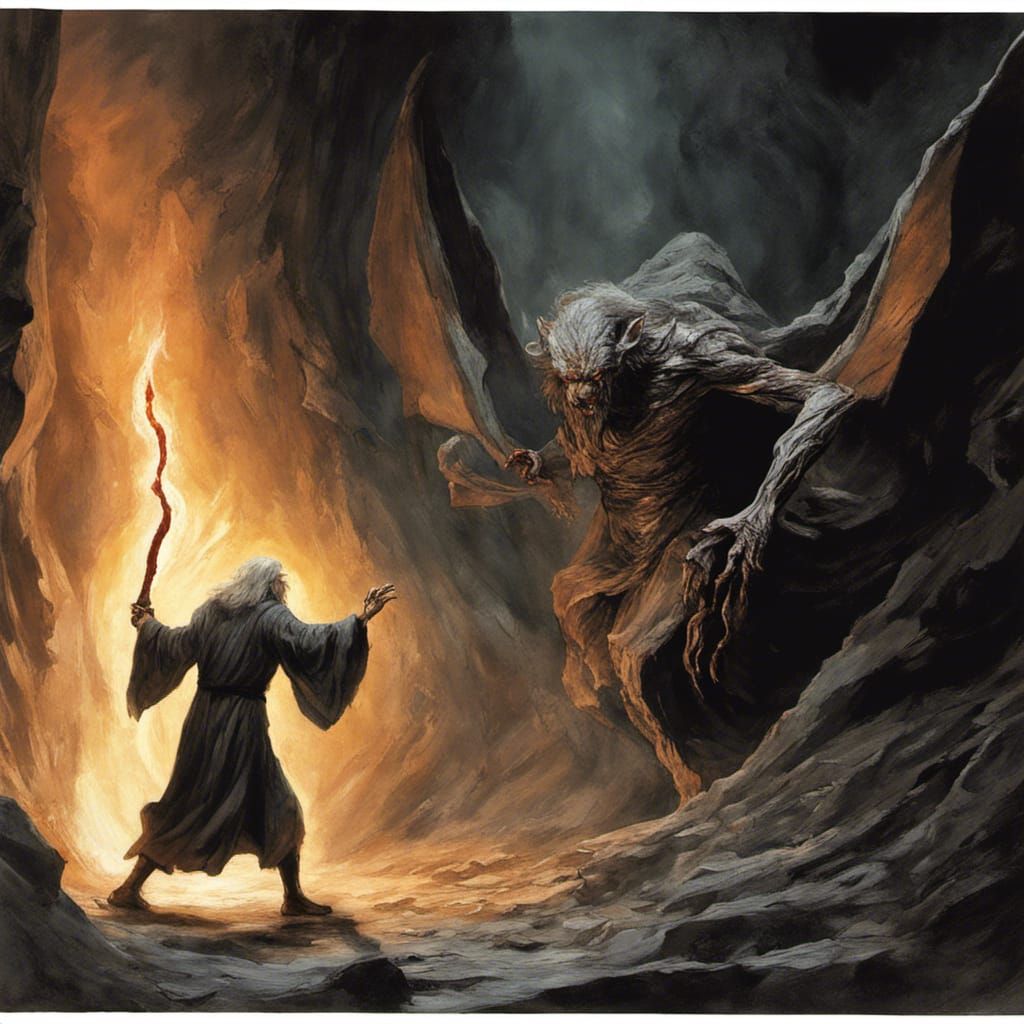 Gandalf versus Balrog in Moria, horror, ghastliness, evil, spine ...