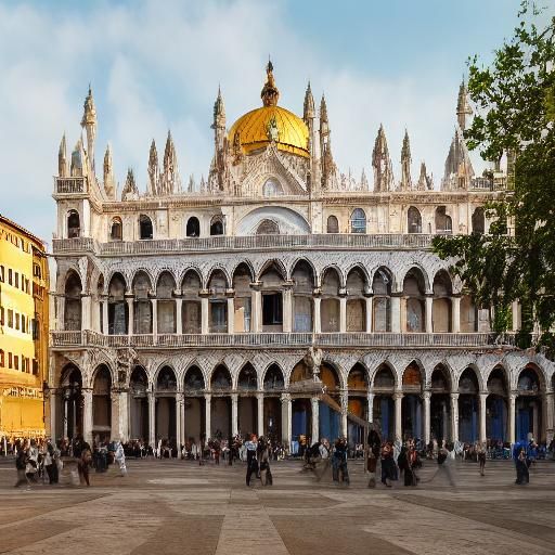 Venezia piazza San Marco anno 1300 con  popolani in abiti me...