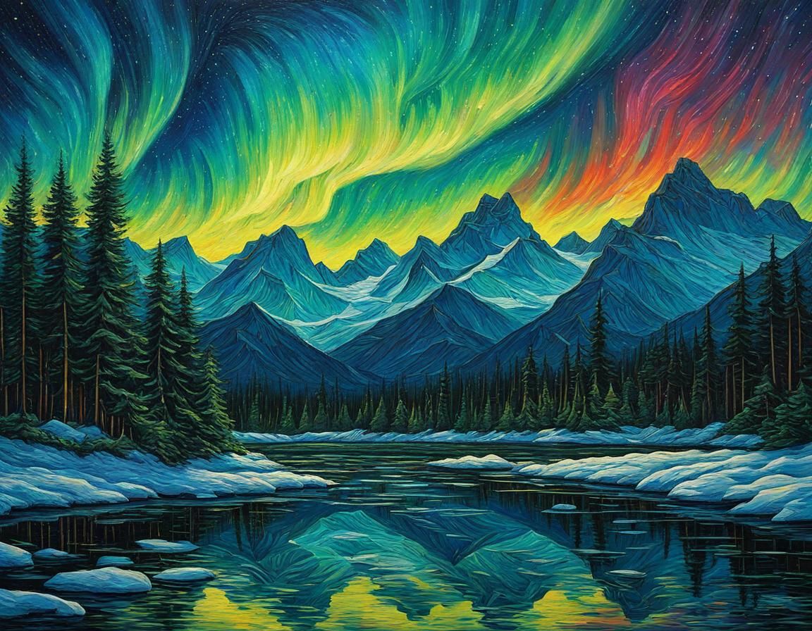 Magnificent northern landscape  with Aurora Borealis