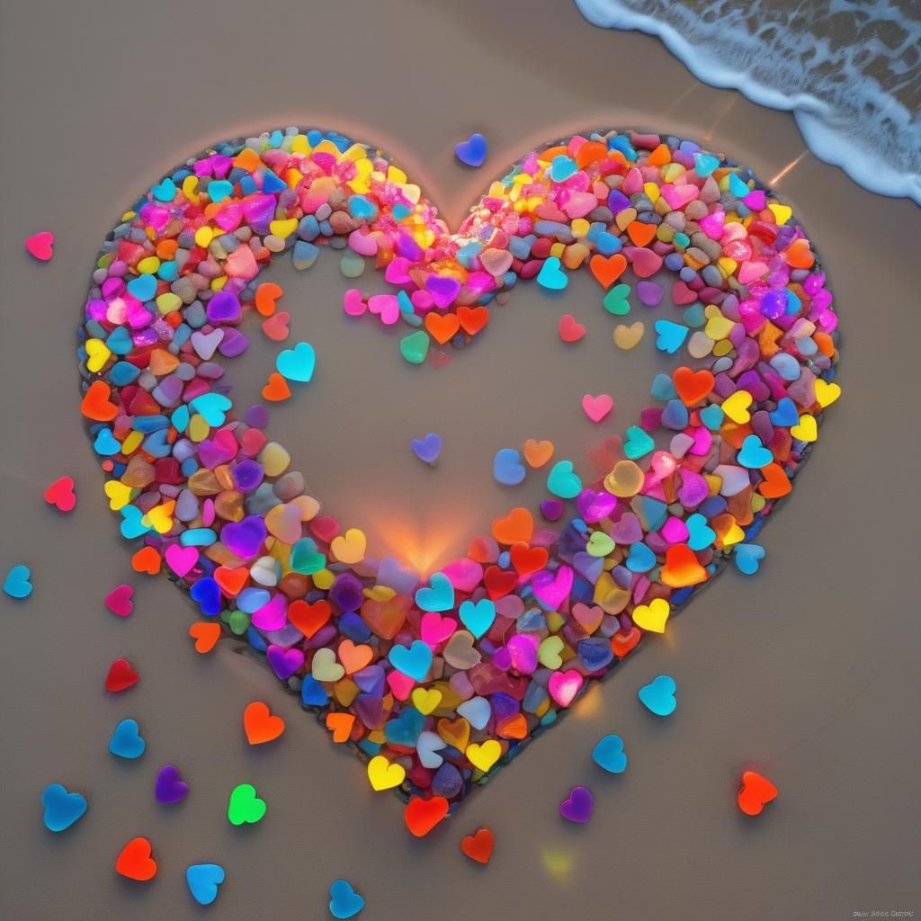 Colorful Hearts on a Beach 1
