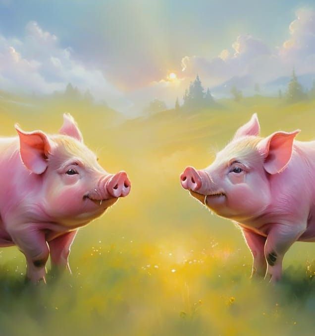 Two happy pigs in love 